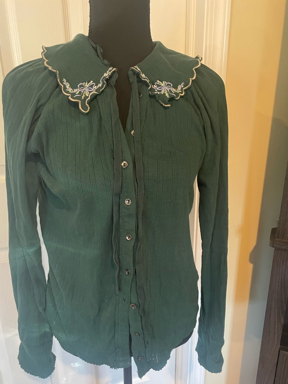 Free people Button-Front Knit Top with Embroidered Collar